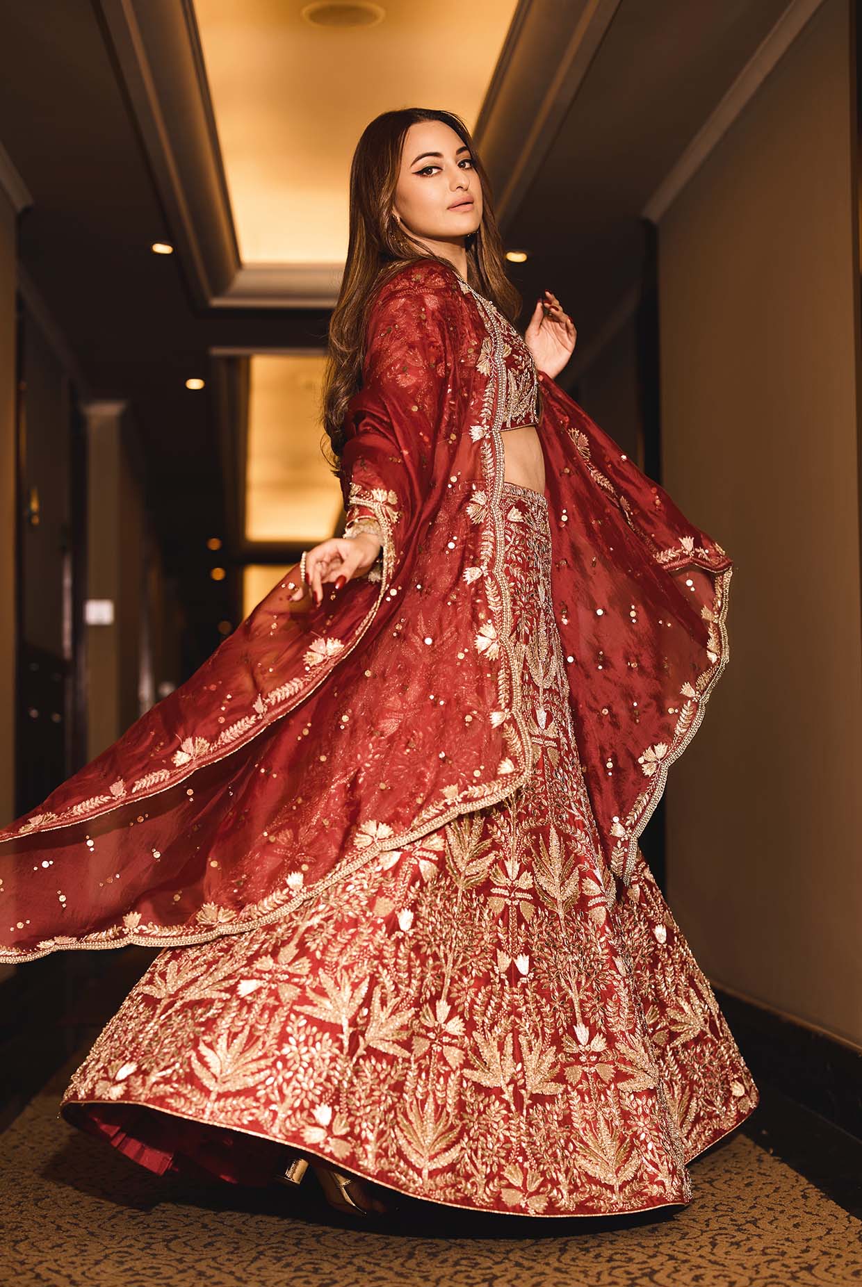 Maroon Embroidered Choli And Lehenga With Dupatta