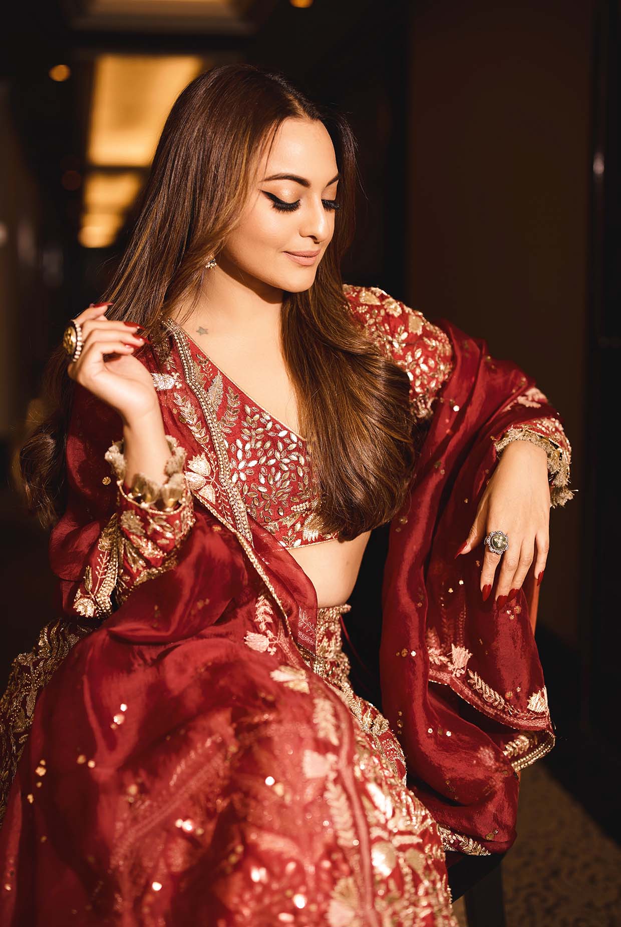 Maroon Embroidered Choli And Lehenga With Dupatta