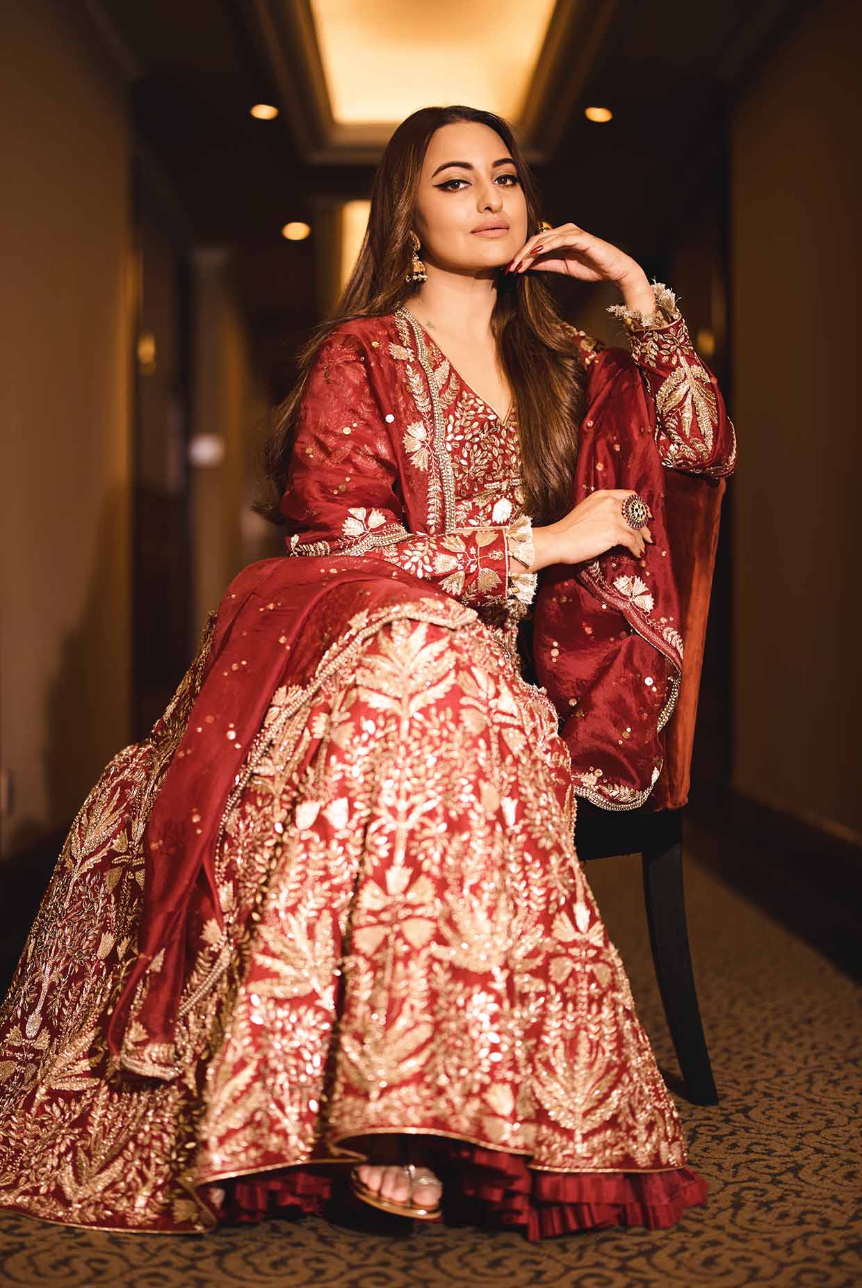 Maroon Embroidered Choli And Lehenga With Dupatta