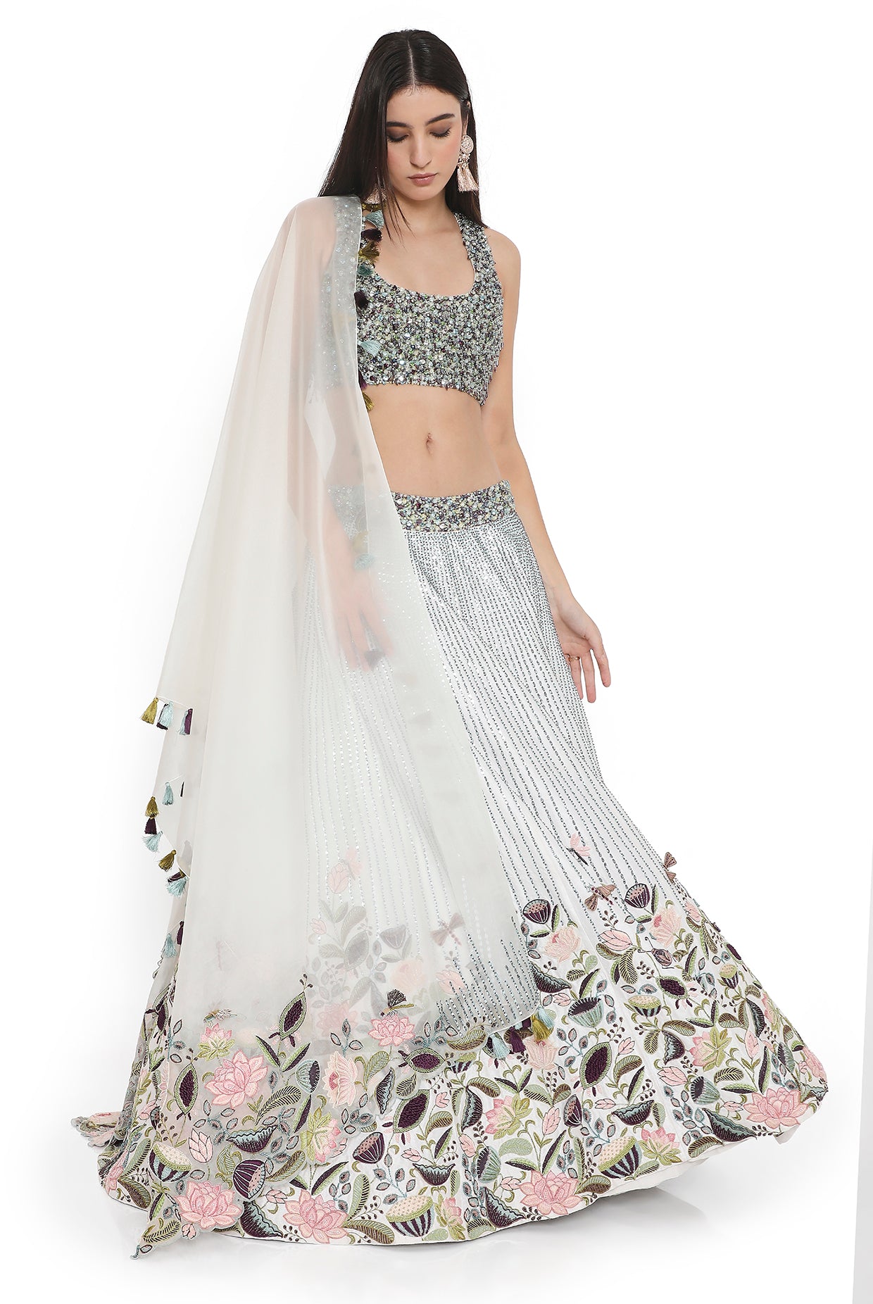 Ivory Embroidered Choli And Embroidered Lehenga With Dupatta