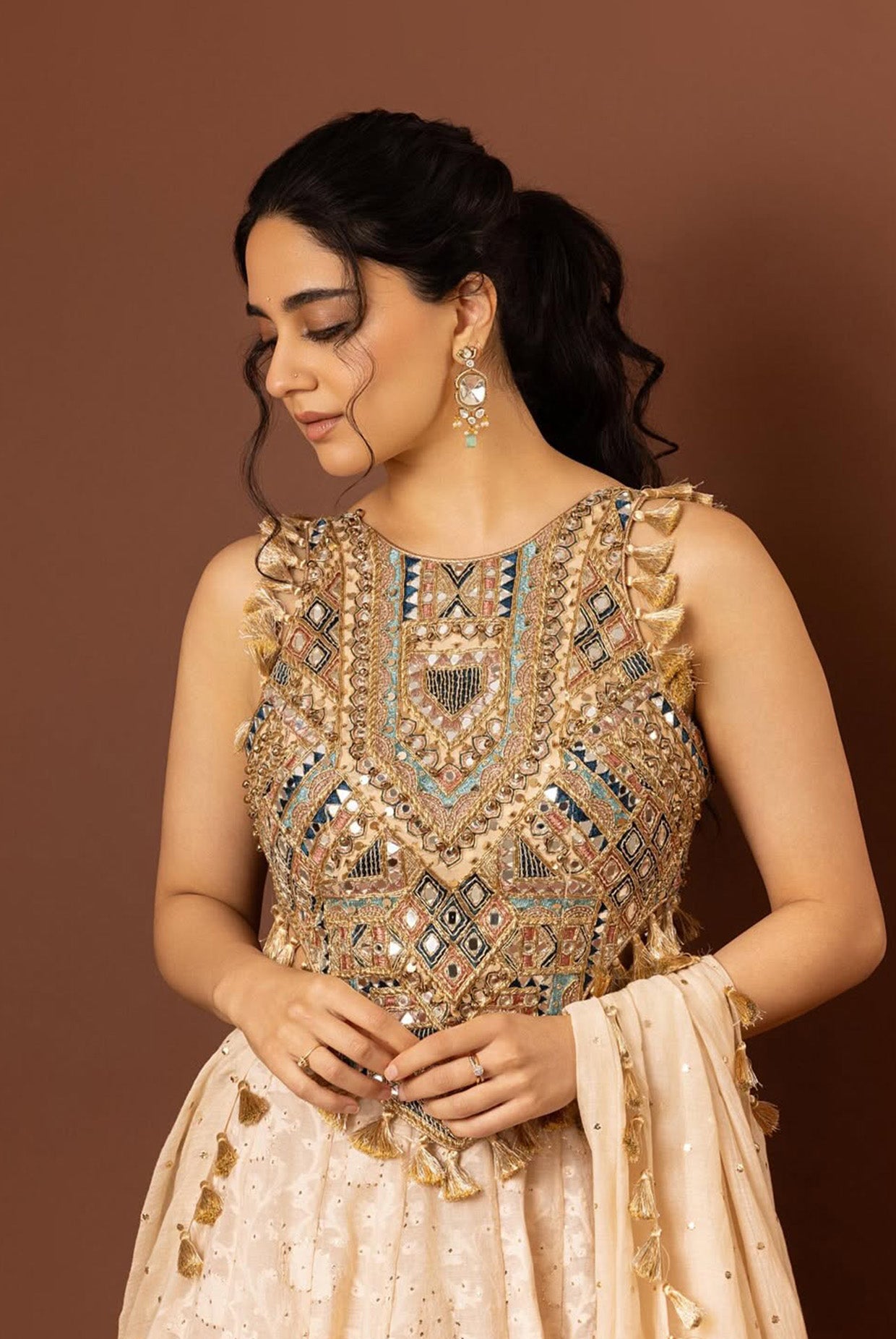 Yasna Stone Georgette Embroidered Choli With Lehenga And Dupatta