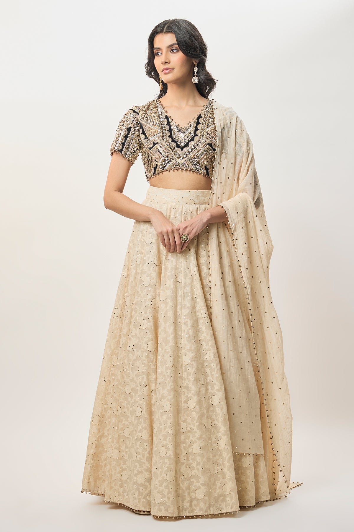 Mahtab Stone Georgette Embroidered Choli With Lehenga And Mukaish Mul Dupatta