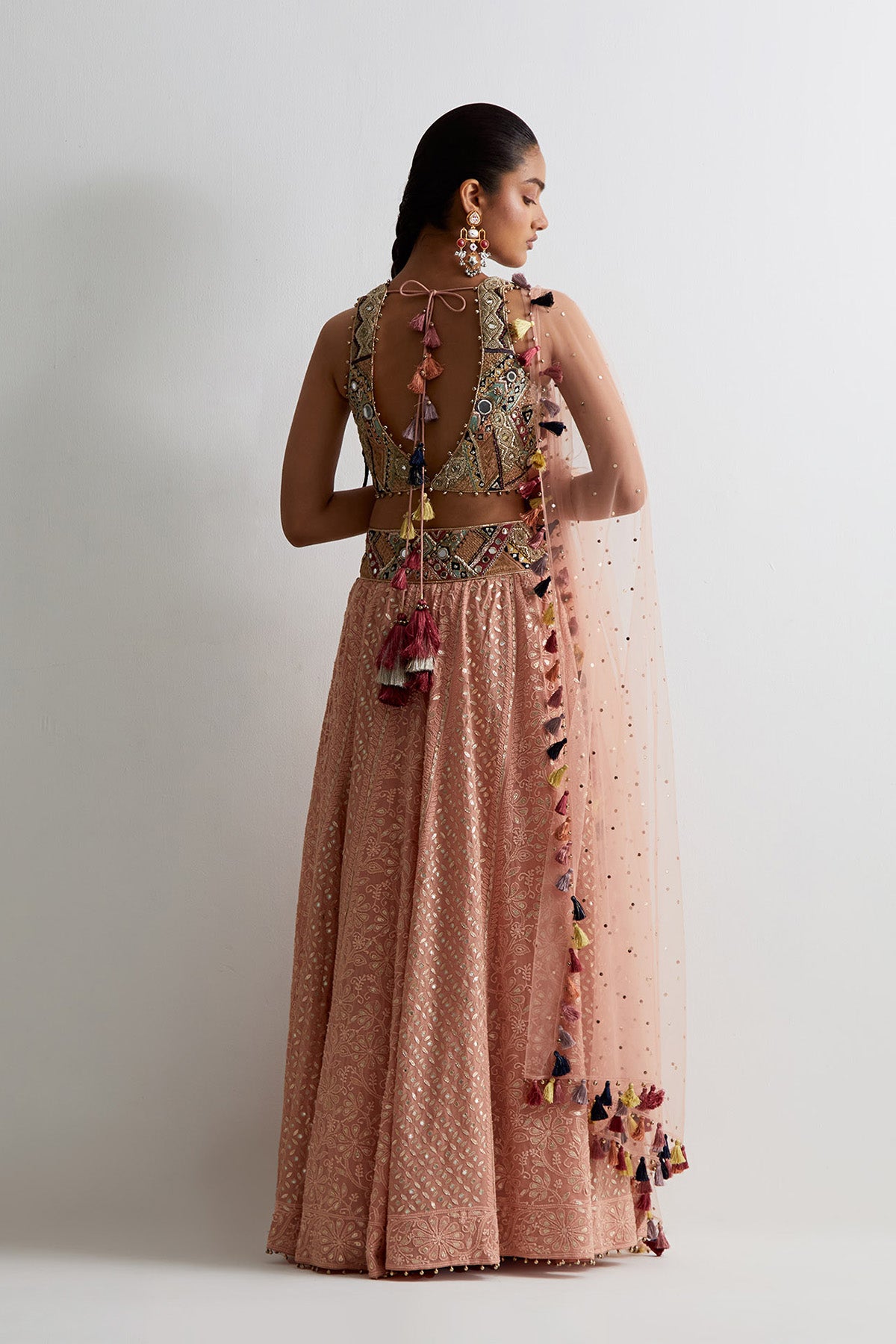 Dusty Rose Georgette Embroidered Choli With Lakhnavi Lehenga And Dupatta