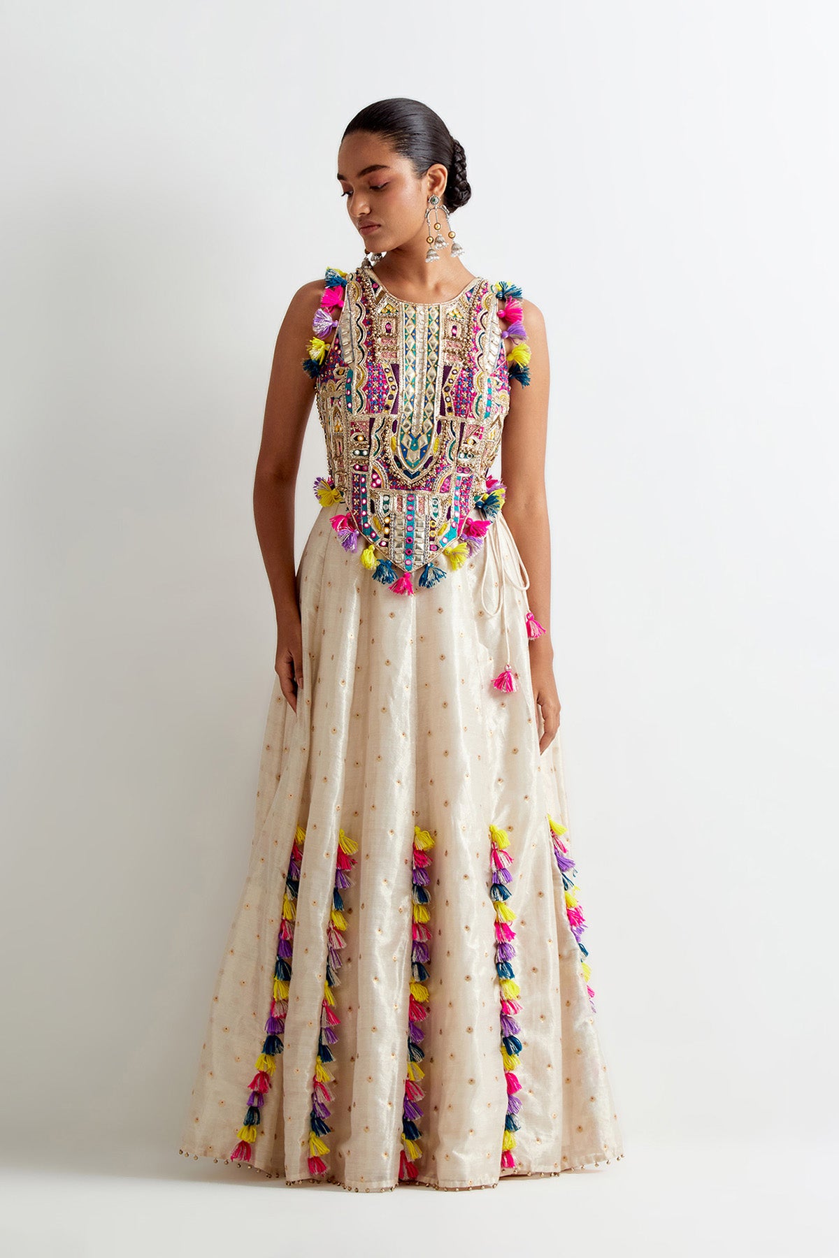 Stone Georgette Embroidered Choli And Tissue Zari Butti Lehenga