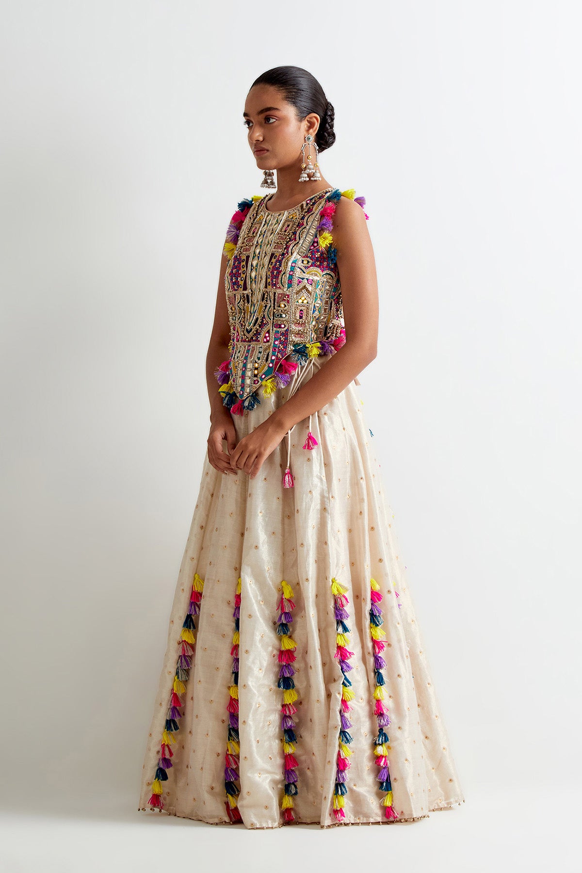 Stone Georgette Embroidered Choli And Tissue Zari Butti Lehenga