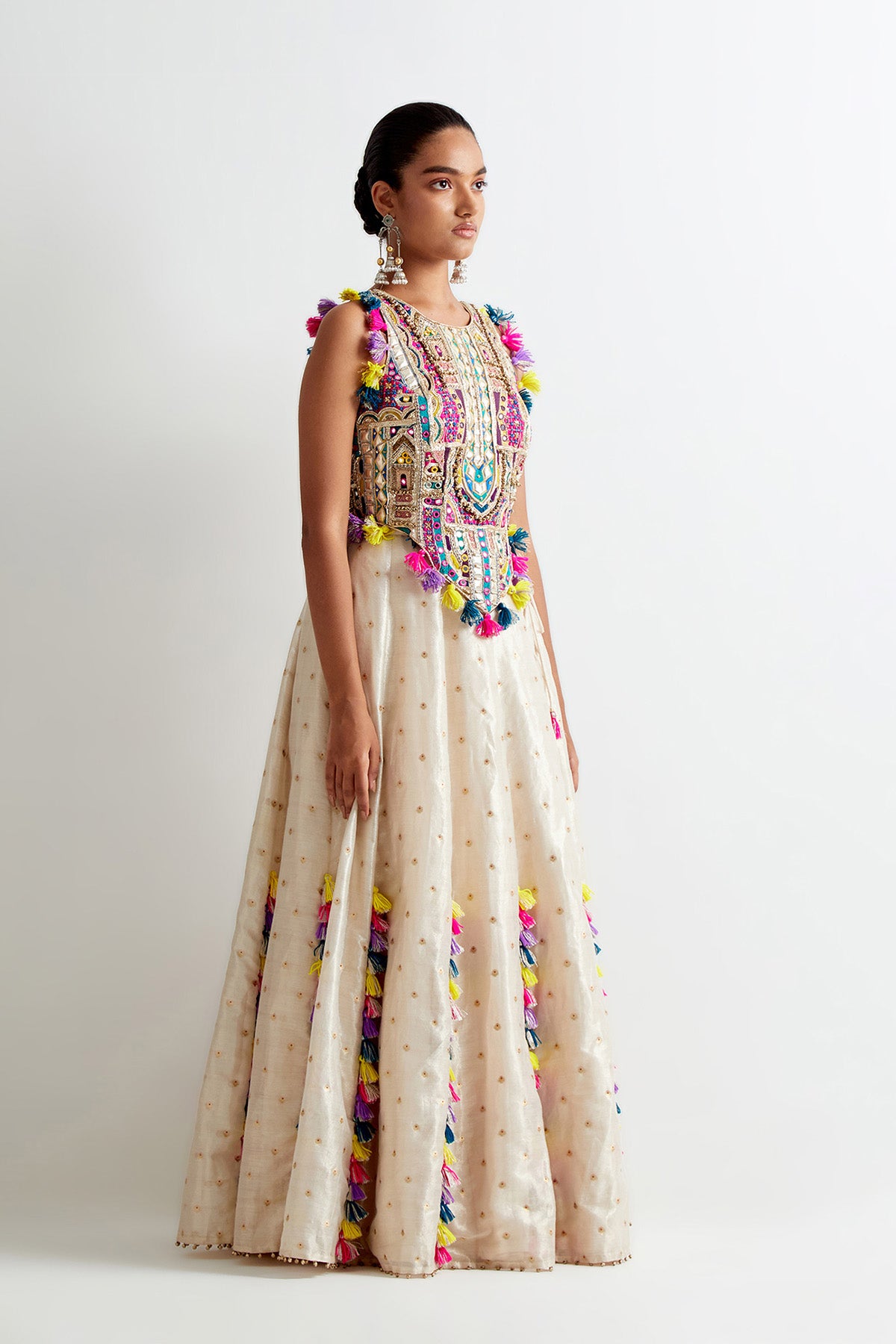 Stone Georgette Embroidered Choli And Tissue Zari Butti Lehenga
