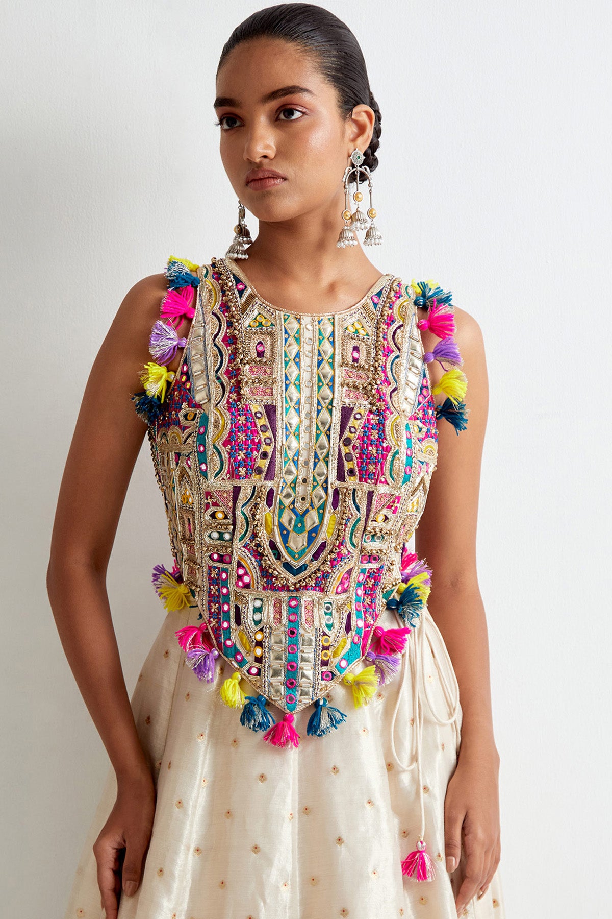 Stone Georgette Embroidered Choli And Tissue Zari Butti Lehenga