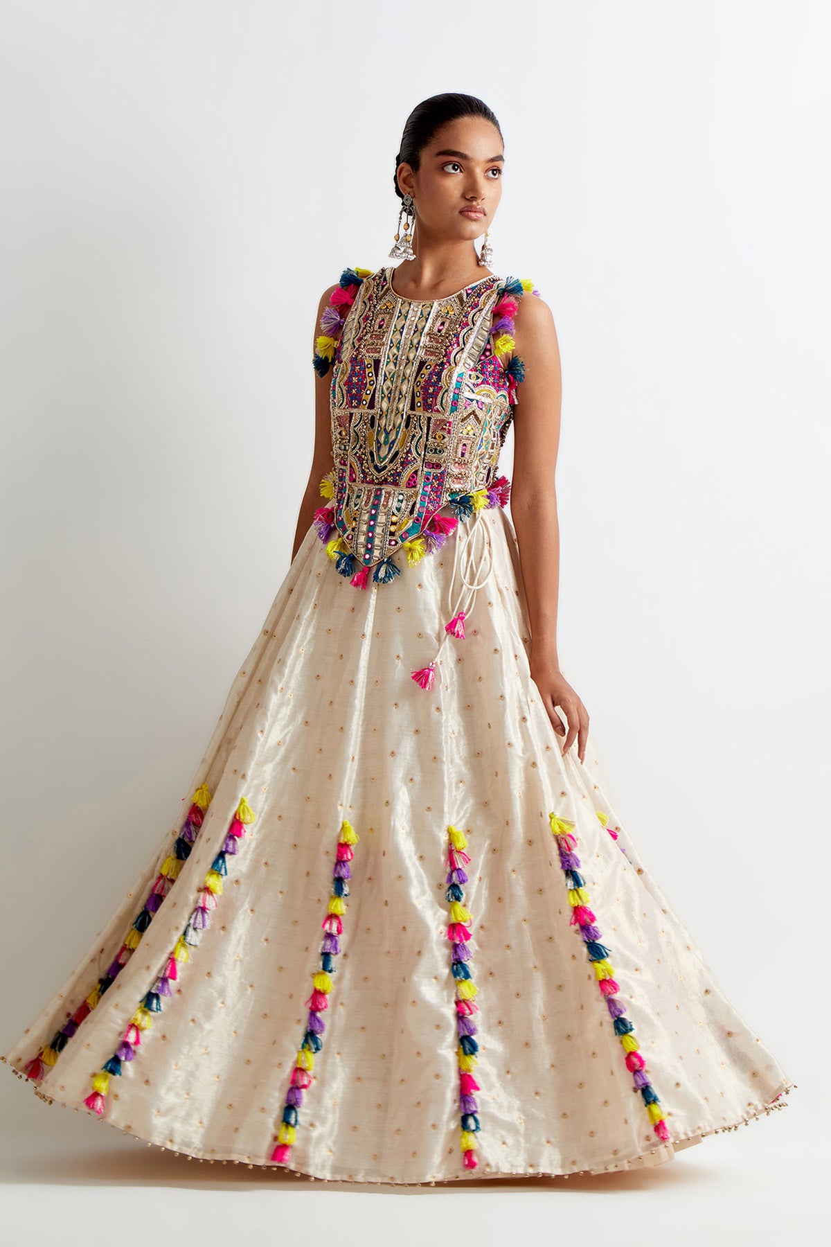 Stone Georgette Embroidered Choli And Tissue Zari Butti Lehenga