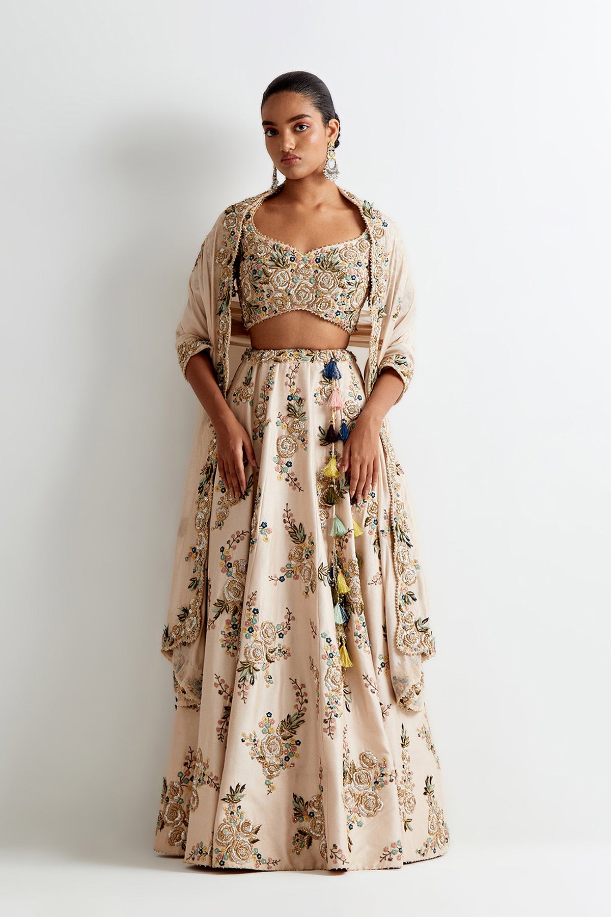 Stone Silk Embroidered Choli And  Lehenga With Organza Embroidered Dupatta