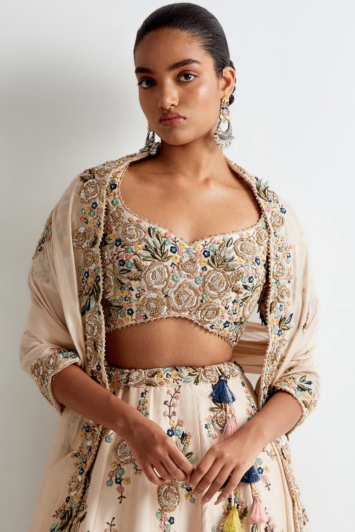 Stone Silk Embroidered Choli And  Lehenga With Organza Embroidered Dupatta