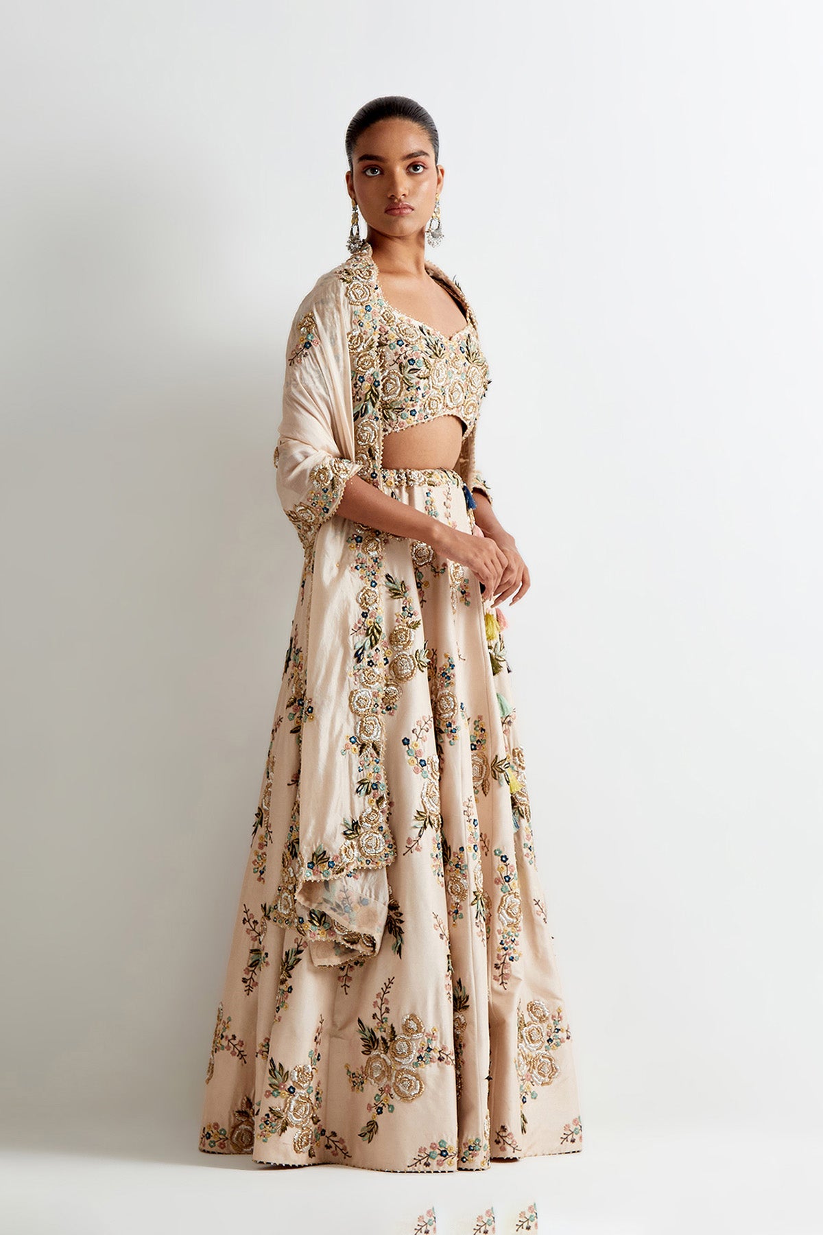 Stone Silk Embroidered Choli And  Lehenga With Organza Embroidered Dupatta