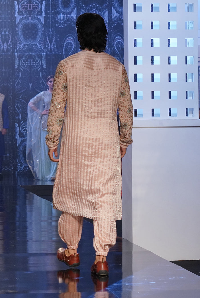 PS Men Mahid Rose Pink Colour Embroidered Kurta with Jogger Pants