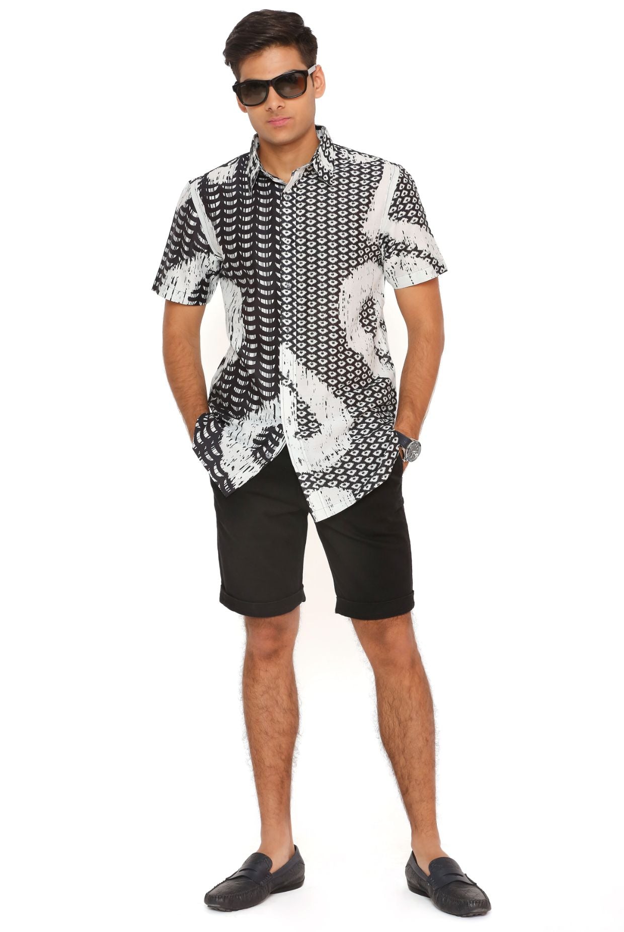 Black And White Uzbek Print Silkmul Shirt
