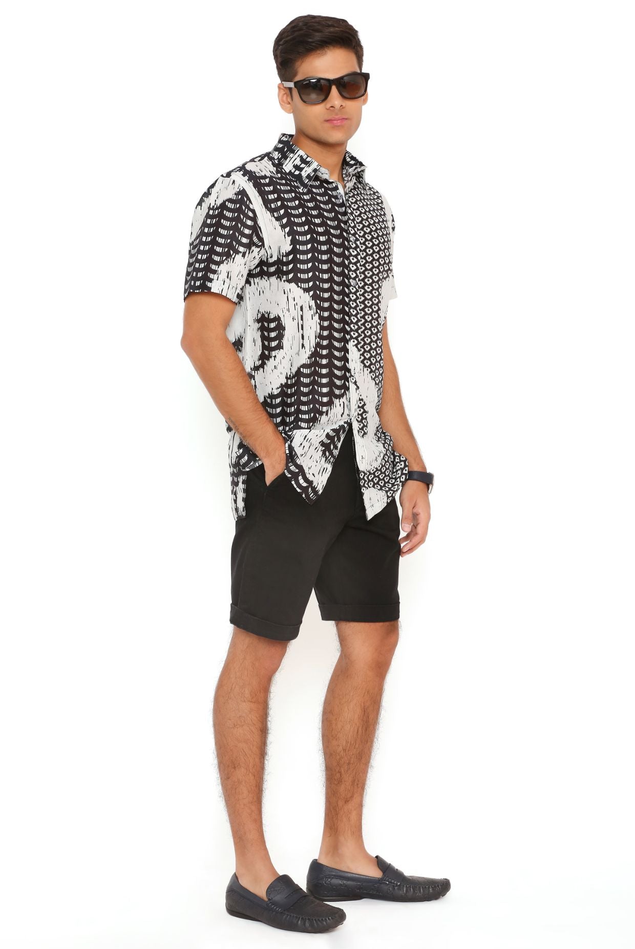 Black And White Uzbek Print Silkmul Shirt