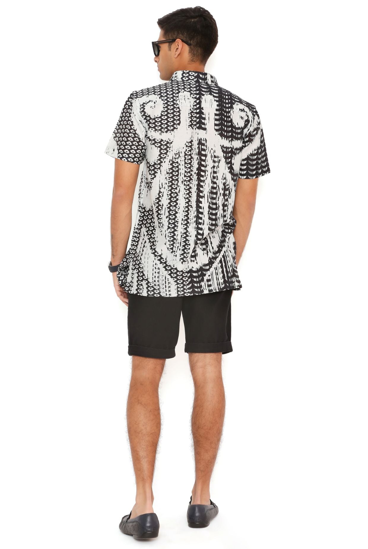 Black And White Uzbek Print Silkmul Shirt