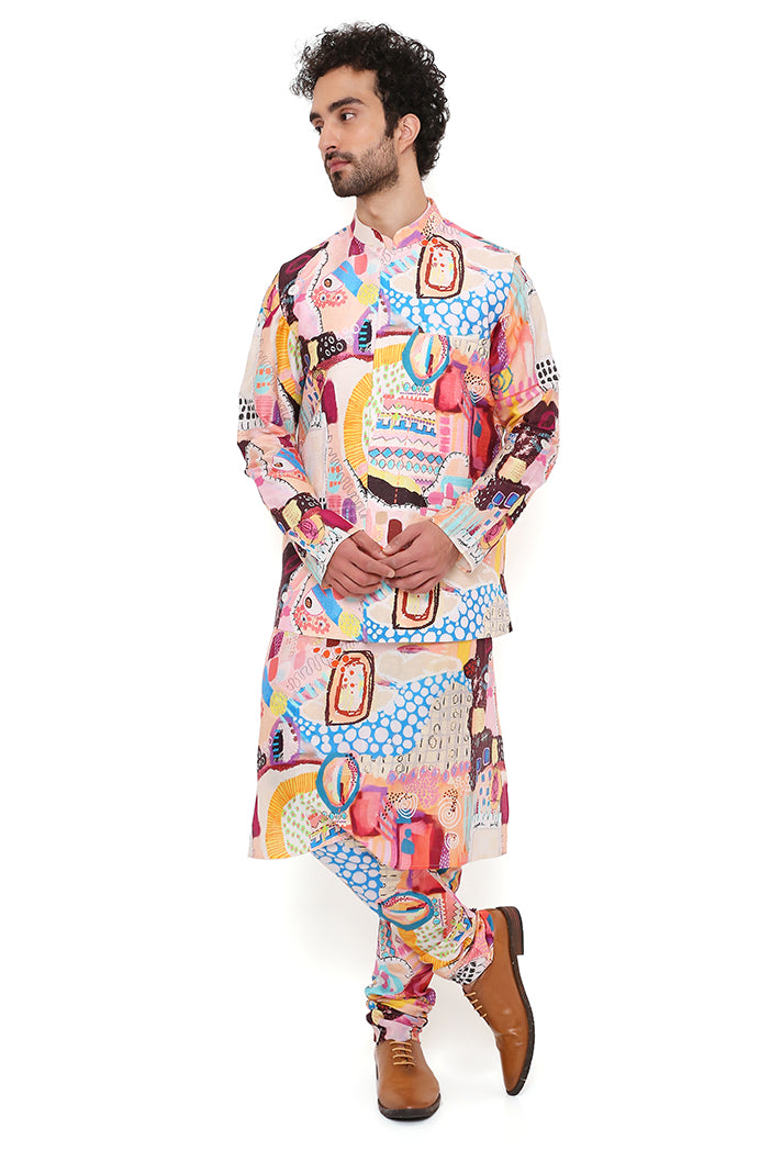 Trance Print Dupion Silk Bandi With Silkmul Kurta And Churidar
