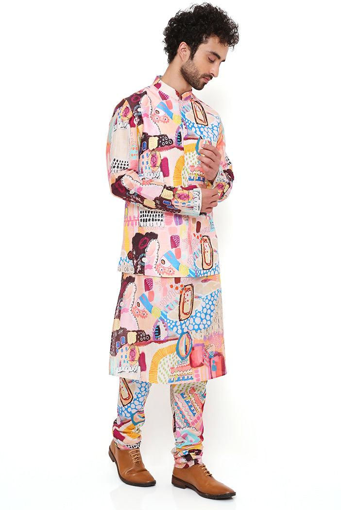 Trance Print Dupion Silk Bandi With Silkmul Kurta And Churidar