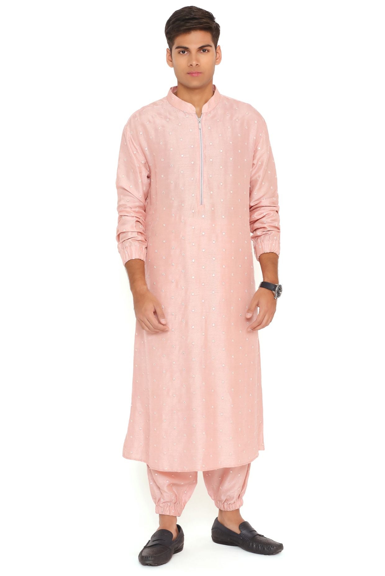 Blush Pink Abla Silk Bomber Kurta With Jogger Pant