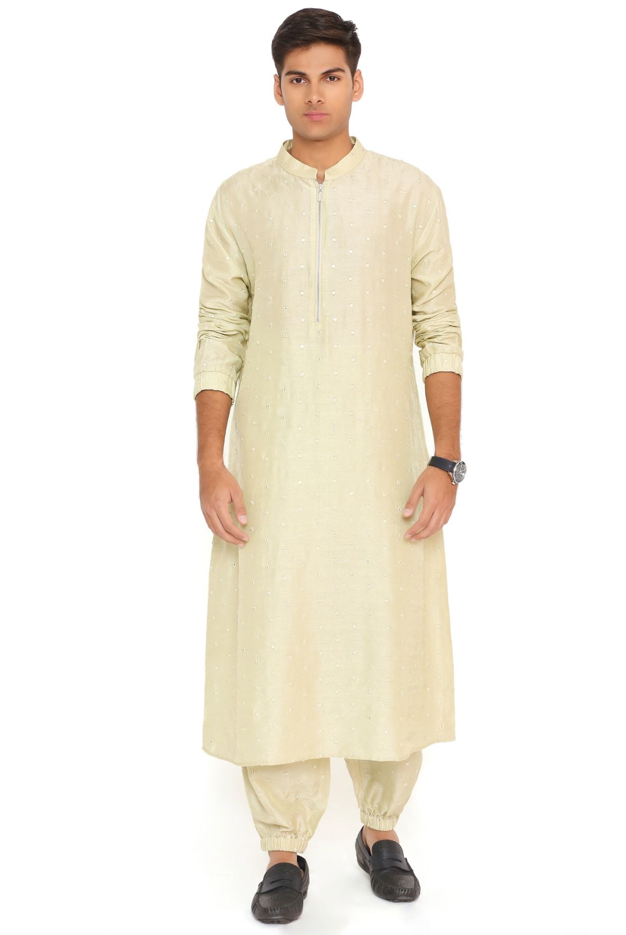 Mint Abla Silk Bomber Kurta With Jogger Pant