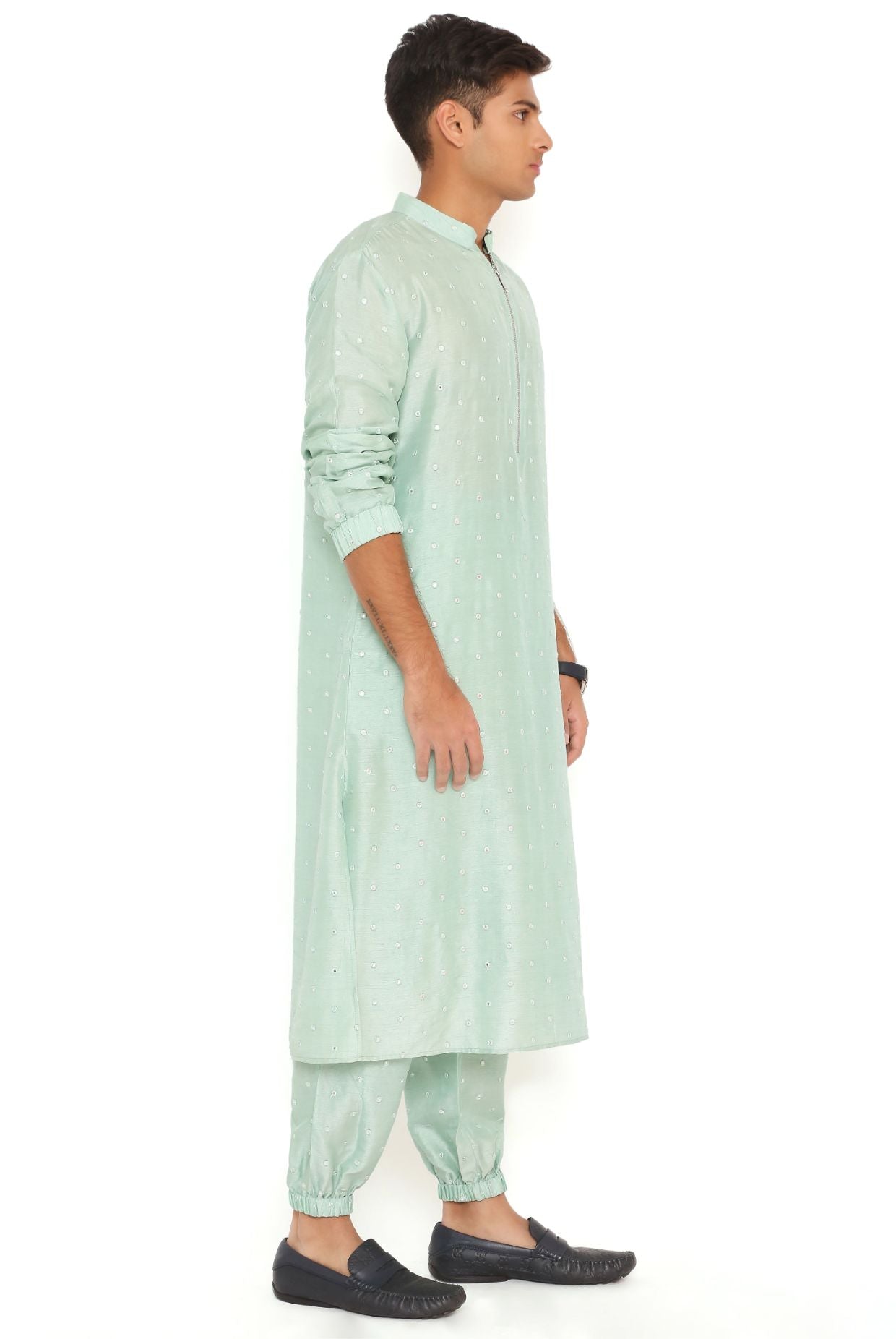 Powder Blue Abla Silk Bomber Kurta With Jogger Pant