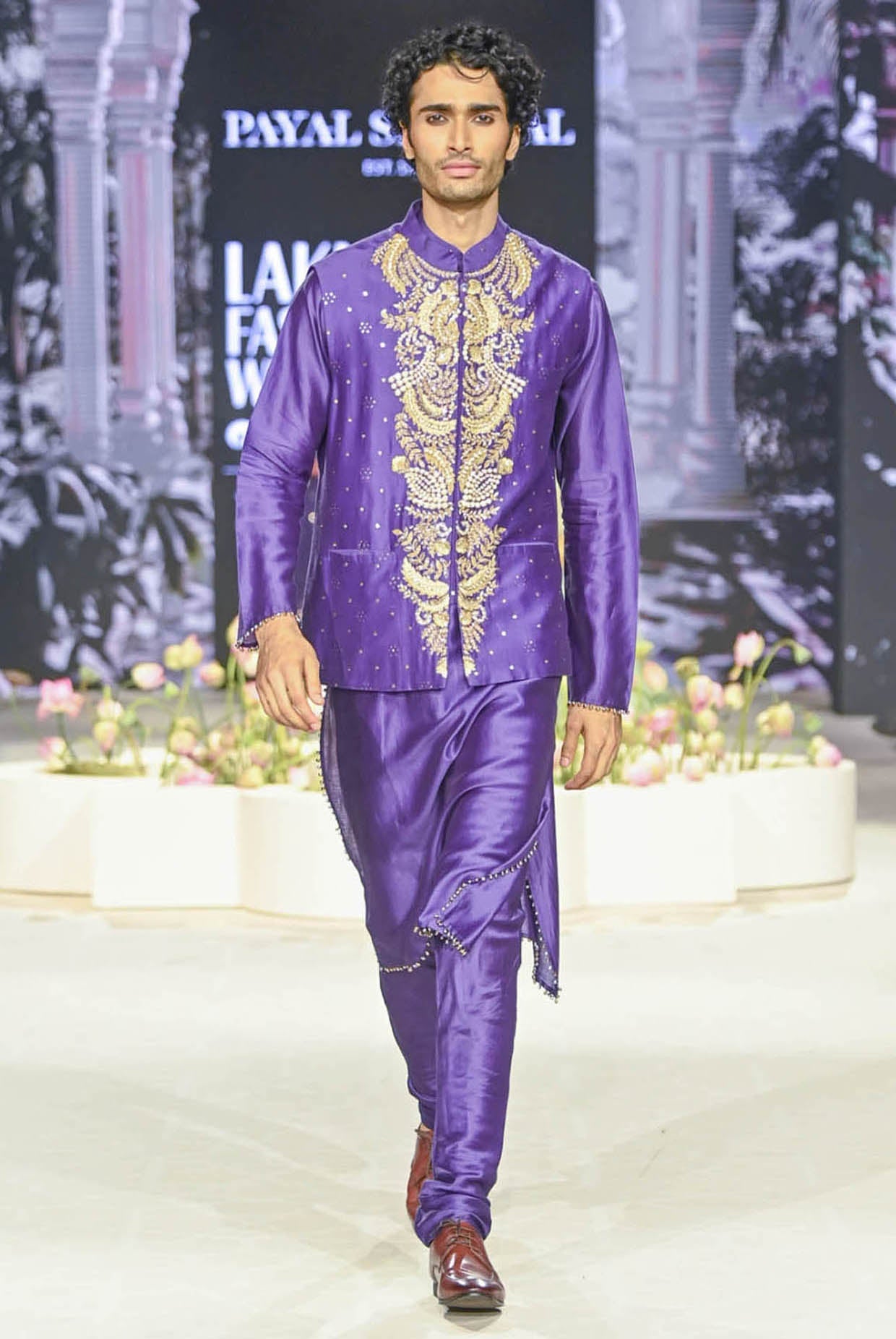 Purple Embroidered Bandi With Kurta And Churidar