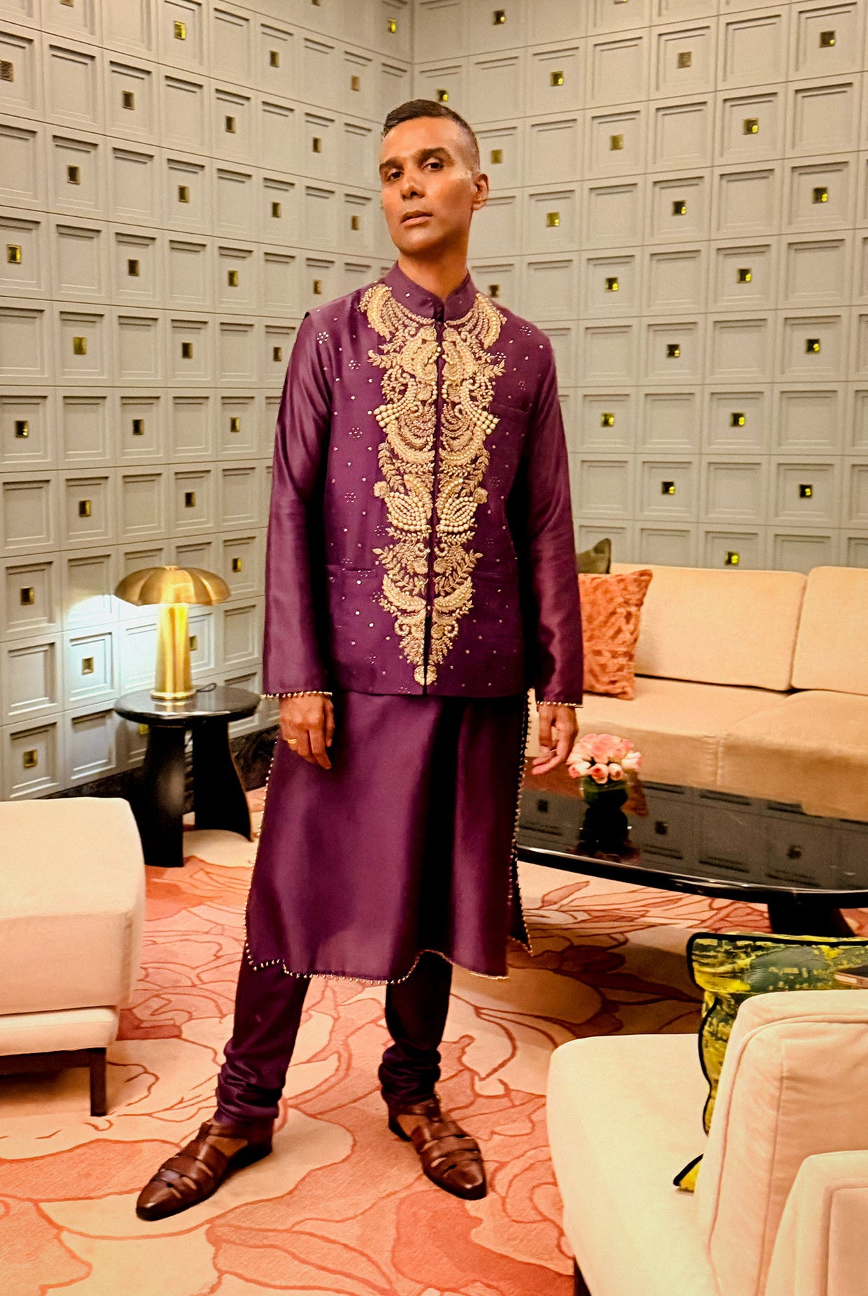Purple Embroidered Bandi And Kurta With Churidar