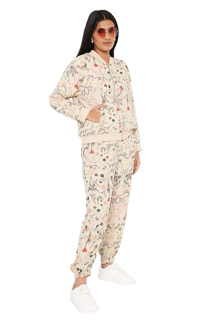 Khaki Colour Printed Art Georgette Bomber Set