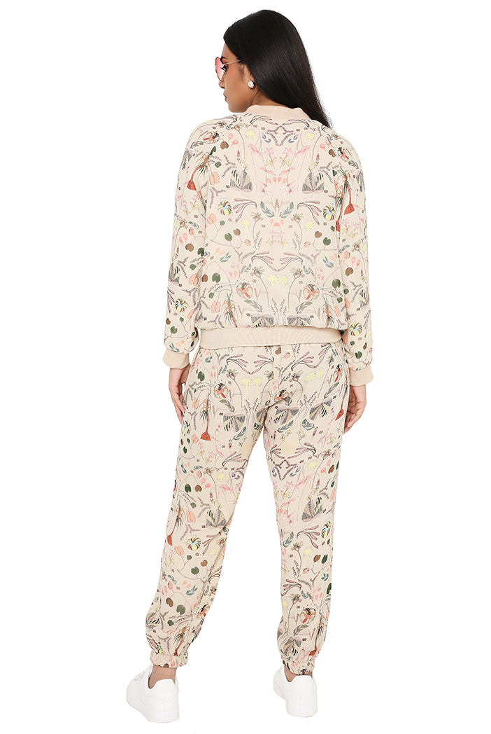 Khaki Colour Printed Art Georgette Bomber Set