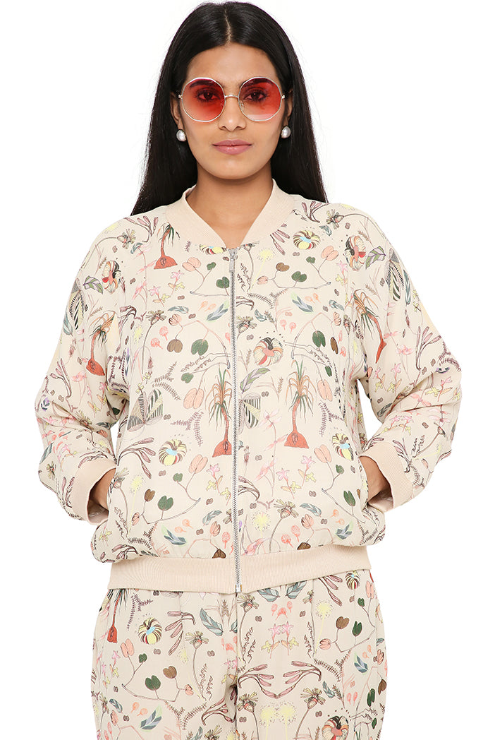 Khaki Colour Printed Art Georgette Bomber Set