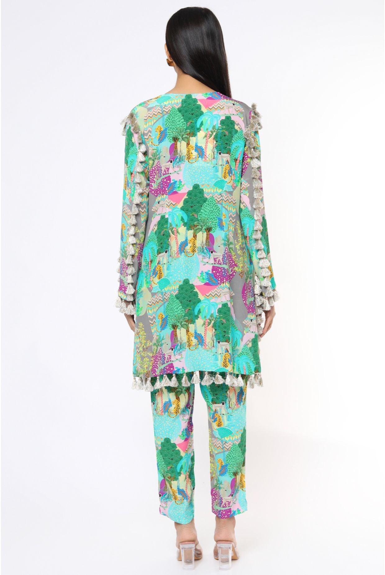 Grey Kuno Print Crepe Kurta With Cigarette Pant