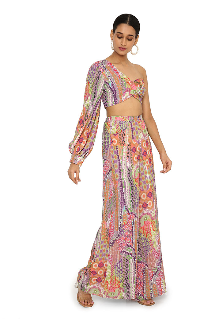 Juveria African Print Crepe One Shoulder Top With Palazzo