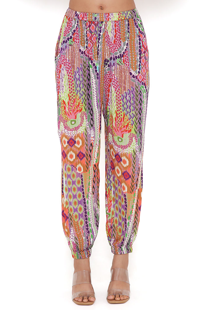Multicolour African Print Cotton Wrinkle Top And Jogger Pants