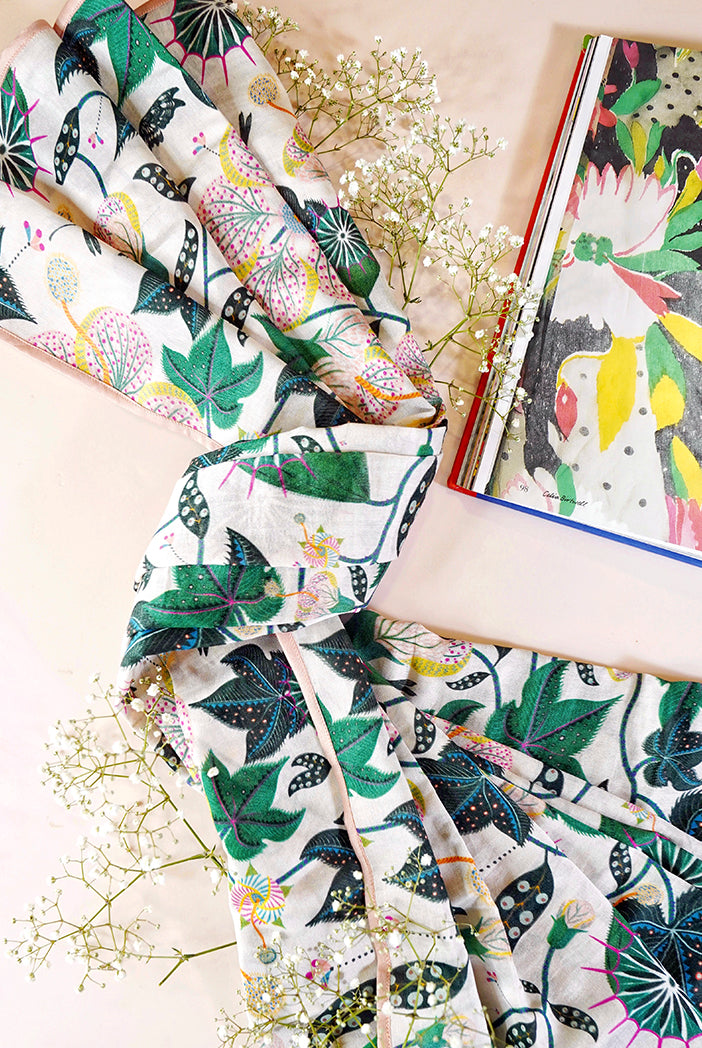 White Abutilon Print Full Width Scarf in Gift Box