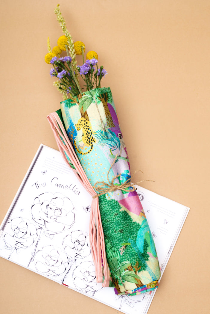 Peach Kuno Print Silkmul Full Width Scarf