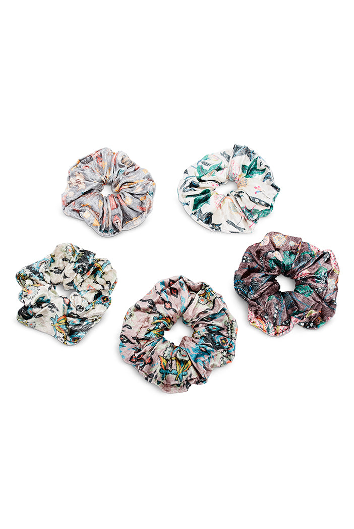 Set of 5 Assorted Velvet Scrunchies in Signature Prints