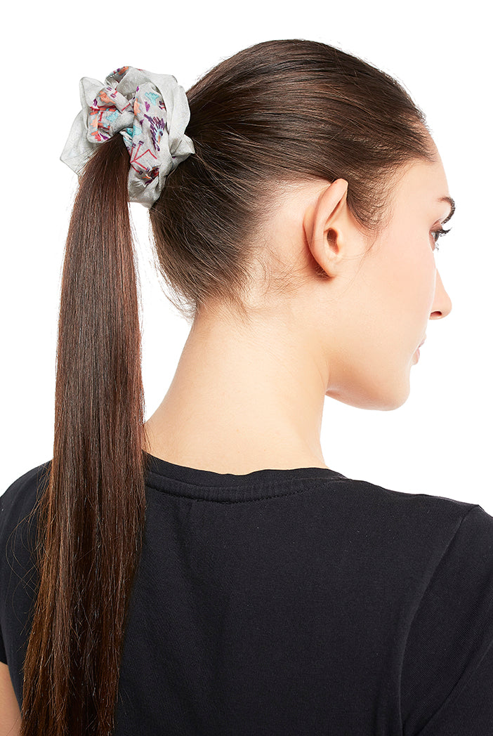 Set of 5 Assorted Organza and Silkmul Scrunchies in Signature Prints