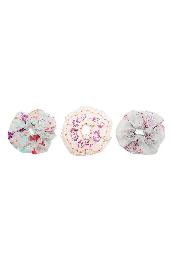 Set of 3 Assorted Organza and Silkmul Scrunchies in Signature Prints