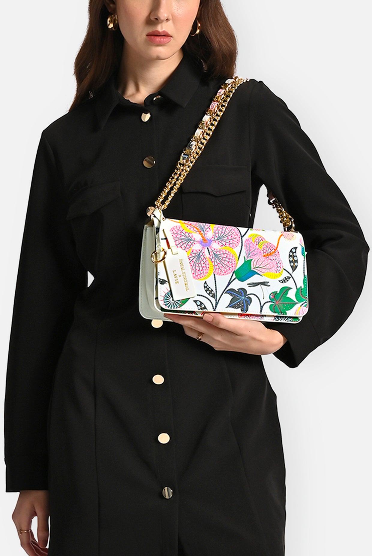 Lavie X Payal Singhal Limited Edition White Abutilon Print Women's Flap Sling bag