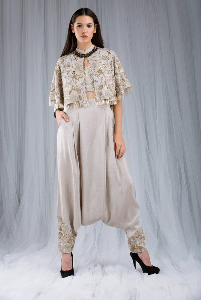 Stone Silk Cape with Bustier and  Low Crotch Pant