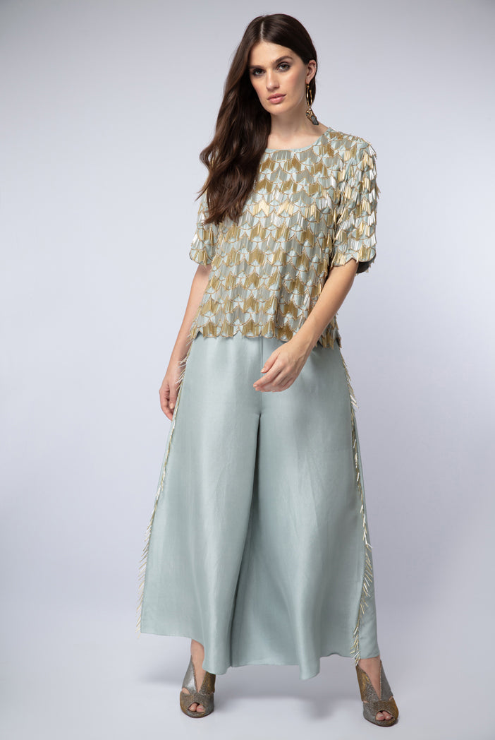 Powder Blue Silk Top with Palazzo