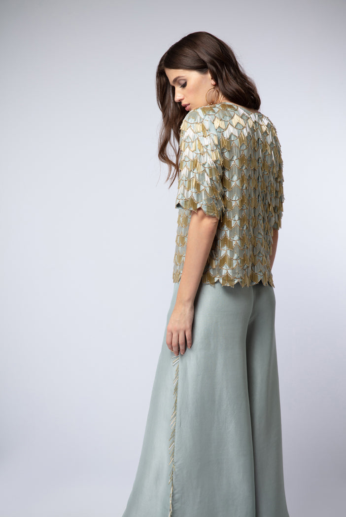 Powder Blue Silk Top with Palazzo