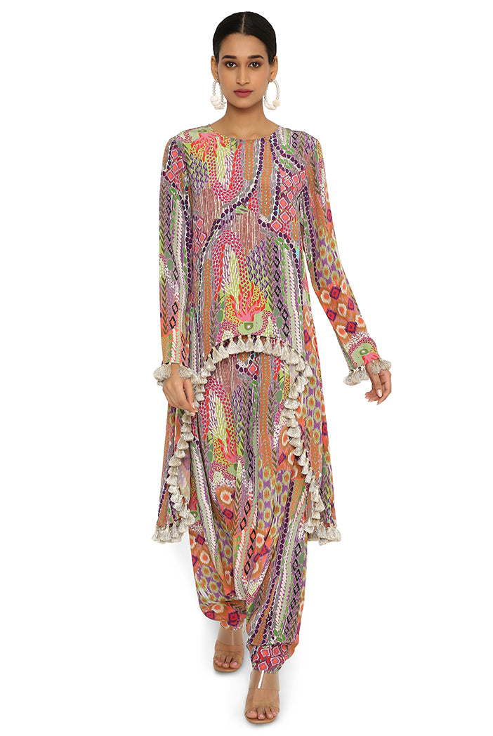 Maisha African Print Crepe High Low Top With Low Crotch Pants