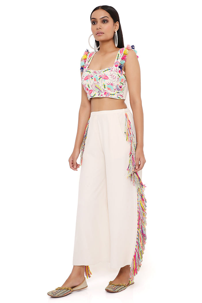 Rene Stone Georgette Embroidered Bustier With Cropped Culotte Pant