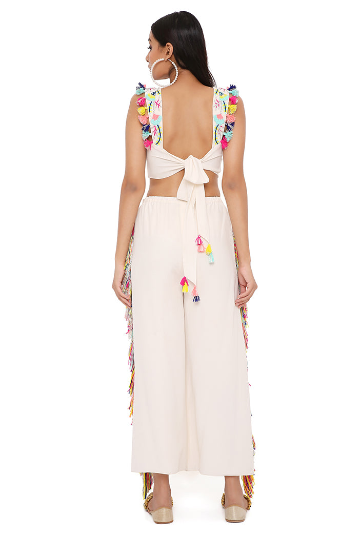Rene Stone Georgette Embroidered Bustier With Cropped Culotte Pant