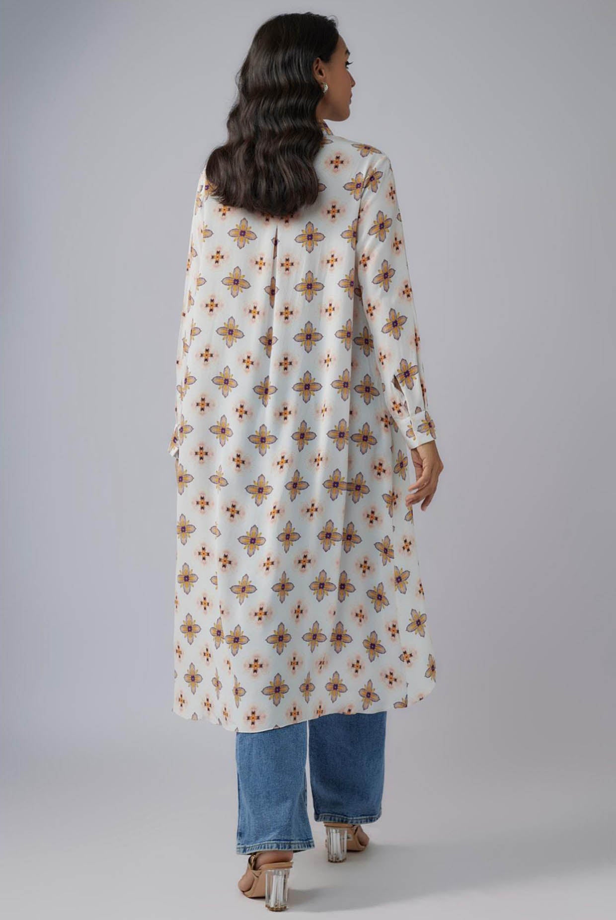 Ivory Printed Crepe High Low Tunic