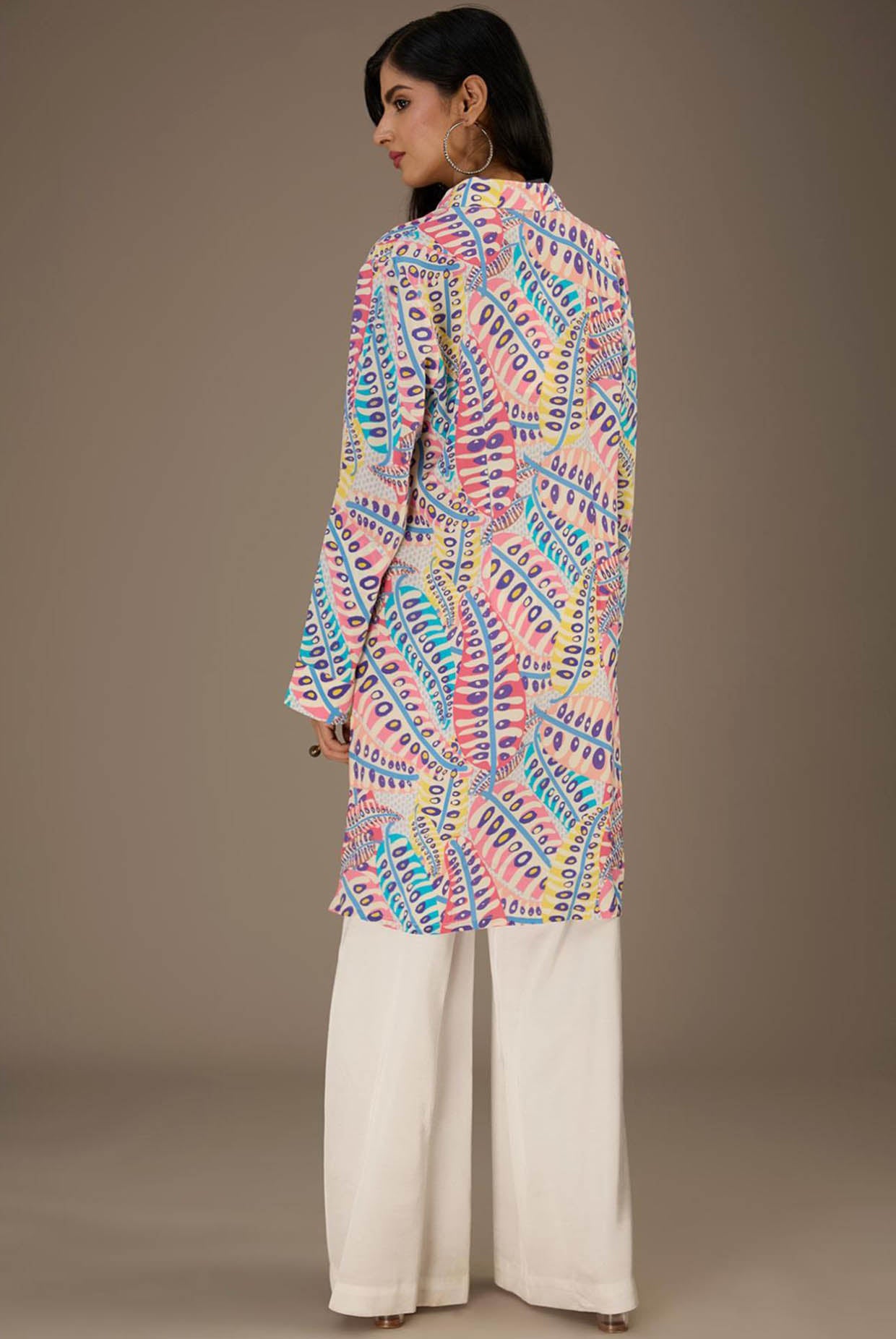 Blue Printed Roll-Up Sleeve Shirt Dress