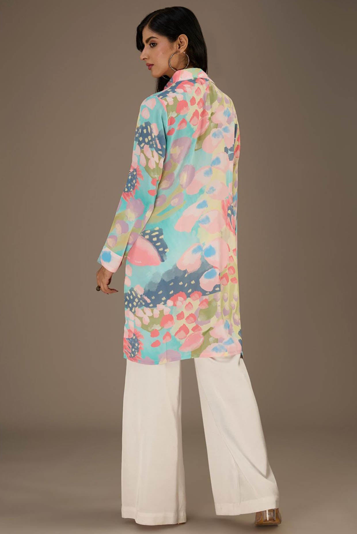 Euphoria Printed Roll-Up Sleeve Shirt Dress