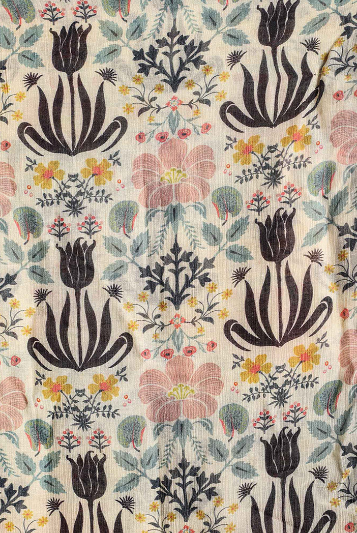 Cream Tulip Garden Print Full Width Scarf