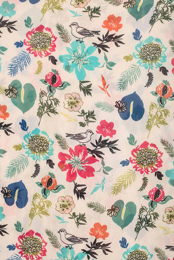Cream Saheba Print Full Width Scarf