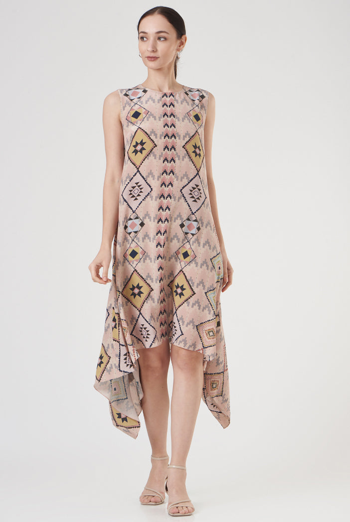 Blush Mosaic Diamond Small Print Crepe Handkerchief Tunic